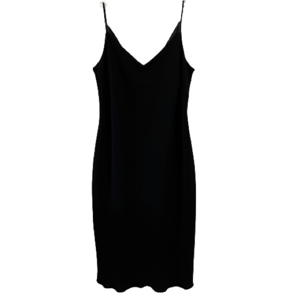 Evan-Picone Versatile Slip-Style Midi Dress Spaghetti Straps V Neck Front & Back